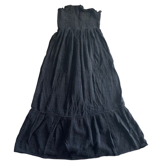 Anthropologie Black Smocked Strapless Midi Dress Size M Cotton Gauze - Picture 2 of 10